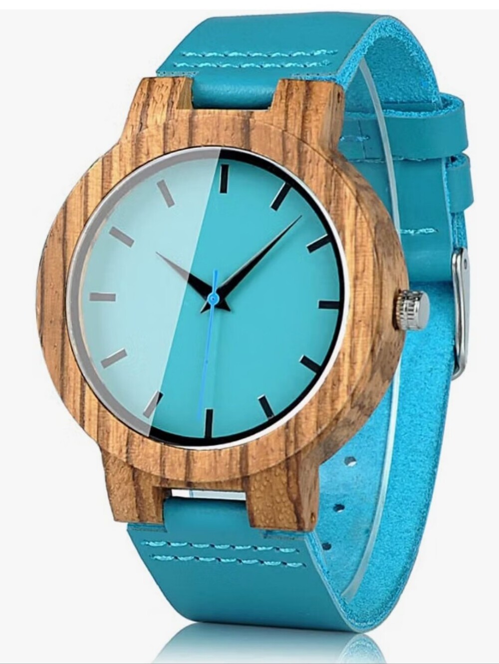 BOBO BIRD Mens Womens Wood Watch Blue Face Anlaogue Display Bamboo Watche